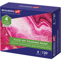 Краски акриловые для техники 'Флюид Арт' (POURING PAINT), 4 цвета по 120 мл, Розовые тона, BRAUBERG ART, 192238
