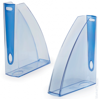 Лоток вертикальный для бумаг LEITZ "Allura", ширина 75 мм, тонированный голубой, голубая вставка, 52010005