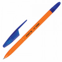 Ручка шариковая масляная STAFF 'Basic X-100', СИНЯЯ, корпус оранжевый, узел 1 мм, линия письма 0,7 мм, 143204
