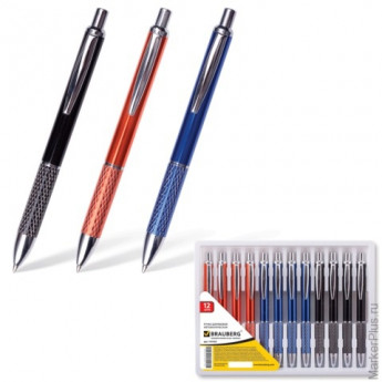 Ручка шариковая BRAUBERG бизнес-класса, "Aura", корпус ассорти, серебристые детали, резиновая вставка, 1 мм, синяя, 141423