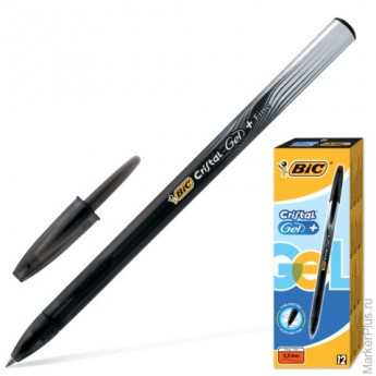 Ручка гелевая BIC "Cristal Gel+", корпус черный, полупрозрачный, толщина письма 0,5 мм, черная, 905490