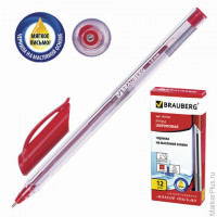 Ручка шариковая масляная BRAUBERG "Extra Glide", трехгранная, корпус прозрачный, 1 мм, красная, 142136