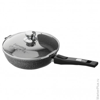 Сковорода 26 см, съемная soft-touch ручка, крышка, антипригарное покрытие, МЕЧТА "Гранит Black", с026802