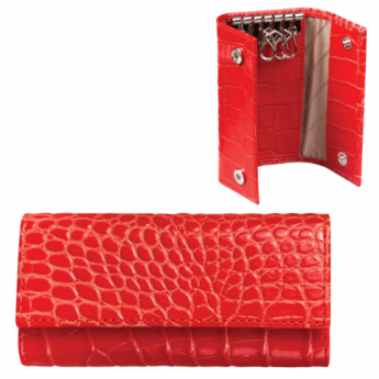 Футляр для ключей FABULA "Croco Nile", натуральная кожа, кнопки, крокодил, 110x60x15 мм, красный, KL