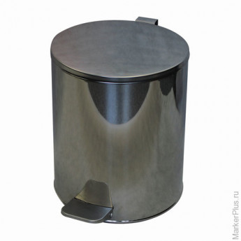 Ведро-контейнер для мусора с педалью УСИЛЕННОЕ, 15 л, кольцо под мешок, хром, нержавеющая сталь