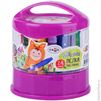 Мелки масляные Гамма "Малыш", 24цв., шестигранные, пластиковый стакан-подставка