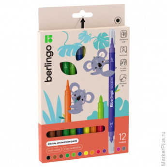 Фломастеры двусторонние Berlingo "Double", 12цв., 12шт., смываемые, картон, европодвес