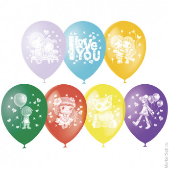 Воздушные шары, 50шт, М12/30см, "I love you", пастель+декор