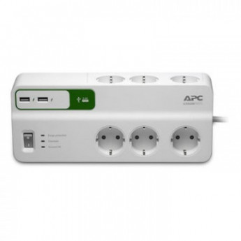 Сетевой фильтр APC PM6U-RS (6 евро/2м/10А/1836Дж/USB/белый)