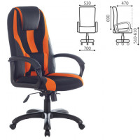 Кресло компьютерное BRABIX 'Rapid GM-102' premium, НАГРУЗКА 180 кг, экокожа/ткань, черно/оранжевое, 532420, GM-102_532420