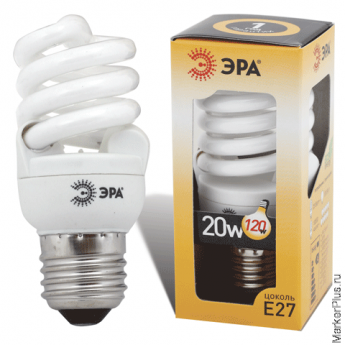Лампа люминесцентная энергосберегающая ЭРА, суперкомпактная, 20 (120) Вт, цоколь E27, 10000 ч., F-SP