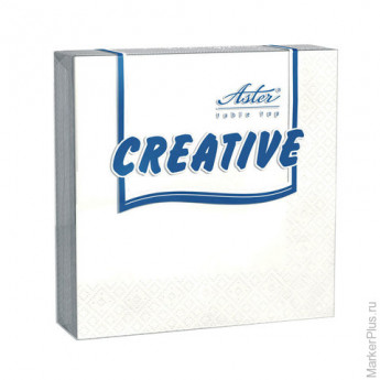 Салфетки бумажные, 20 шт., 25х25 см, 3-х слойные, ASTER "Creative", белые, 100% целлюлоза, арт. 0099
