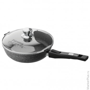 Сковорода 28 см, съемная soft-touch ручка, крышка, антипригарное покрытие, МЕЧТА "Гранит Black", с028802