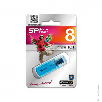 Память SiliconPower "Helios 101" 8GB, USB2.0 Flash Drive, голубой (металл.корпус)