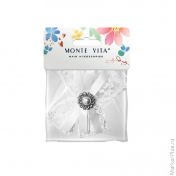 Бант для волос НАБОР 2 шт. и 1 шт., 10х8 см, на резинке, белый, АССОРТИ, MONTE VITA, 457119, комплект 2 шт