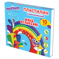 Пластилин классический ЮНЛАНДИЯ "ЮНЫЙ ВОЛШЕБНИК", 10 цветов, 200 г, СО СТЕКОМ, 105722