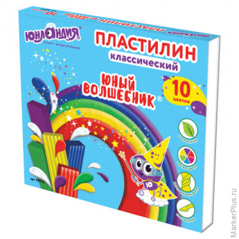 Пластилин классический ЮНЛАНДИЯ "ЮНЫЙ ВОЛШЕБНИК", 10 цветов, 200 г, СО СТЕКОМ, 105722