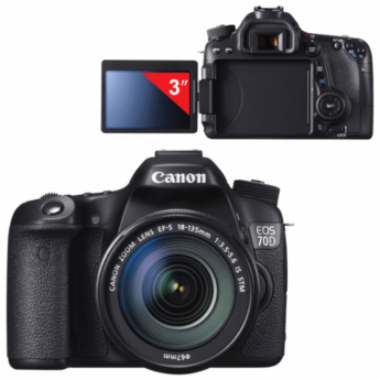 Фотоаппарат зеркальный CANON EOS 70D, 18-135 мм, IS STM, 20,2 Мп, 3" ЖК-монитор поворотный, Full HD, Wi-Fi