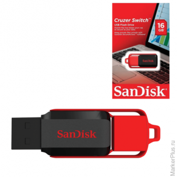 Флэш-диск 16 GB, SANDISK Cruzer Switch, USB 2.0, черно-красный, SDCZ52-016G-B35