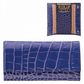 Футляр для ключей FABULA "Croco Nile", натуральная кожа, кнопки, крокодил, 110x60x15 мм, синий, KL.1/1.KR