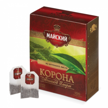Чай МАЙСКИЙ 'Корона Российской Империи', черный, 100 пакетиков по 2 г, 113159