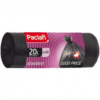 Мешки для мусора 20л Paclan "Standard" ПНД, 45*55см, 7,3мкм, 40шт, черные, в рулоне
