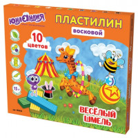 Пластилин восковой ЮНЛАНДИЯ 'ВЕСЕЛЫЙ ШМЕЛЬ', 10 цв., 150г, со стеком, европодвес, 105035