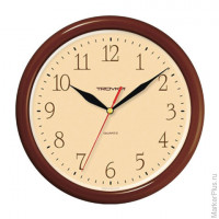 Часы настенные TROYKA 21234287, круг, бежевые, коричневая рамка, 24,5х24,5х3,1 см