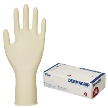 Перчатки латексные смотровые, КОМПЛЕКТ 25 пар(50шт),неопудренные,прочные XL Dermagrip Extra, шк6668, D1404-04