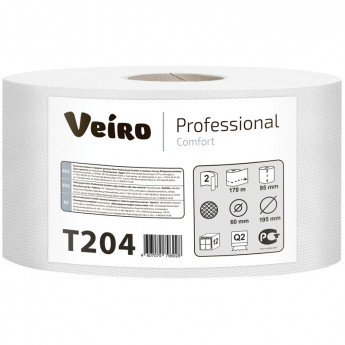 Бумага туалетная в средних рулонах Veiro Professional Comfort, 2сл,170м/рул, белая