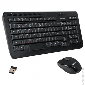 Набор беспроводной SONNEN KB-S120, клавиатура, мышь 2 кнопки+1 колесо-кнопка, черный, 511285