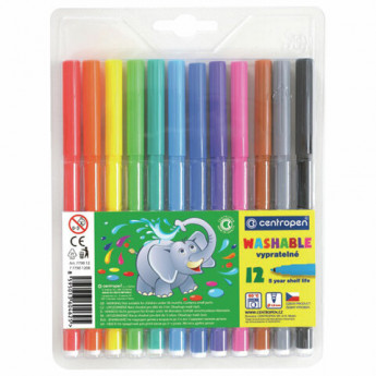 Фломастеры 12 ЦВЕТОВ CENTROPEN 'Washable', смываемые, вентилируемый колпачок, 7790/12TP, 7 7790 1285