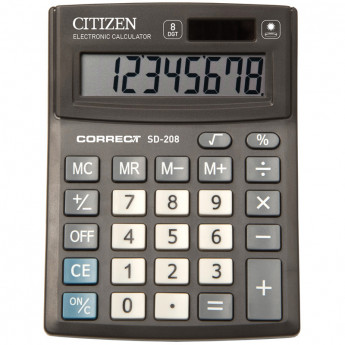 Калькулятор настольный Citizen Correct SD, 8 разр., двойное питание, 103*138*24мм, черный