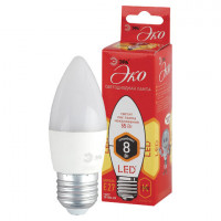 Лампа светодиодная ЭРА, 8(55)Вт, цоколь Е27, свеча, теплый белый, 25000ч, ECO LED B35-8W-2700-E27, Б0030020