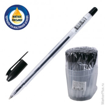 Ручка шариковая масляная СТАММ "VeGa", корпус прозрачный, толщина письма 0,7 мм, черная, РШ108
