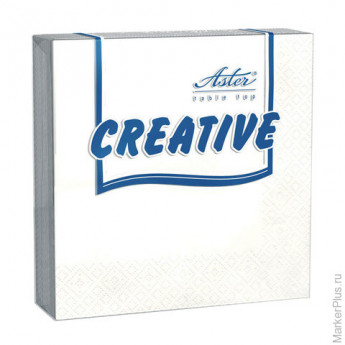 Салфетки бумажные, 20 шт., 33х33 см, 3-х слойные, ASTER "Creative", белые, 100% целлюлоза, арт.10998