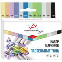 Набор маркеров для творчества Vista-Artista "Style" 12цв., пулевидный/скошенный, 0,7мм/1-7мм, Пастельные тона