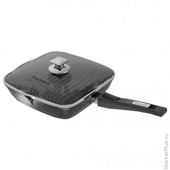 Сковорода ГРИЛЬ квадратная 26 см, съемная soft-touch ручка, крышка, антипригарное покрытие, МЕЧТА "Гранит Black", с066802