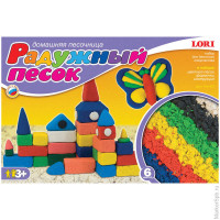 Песок для лепки Lori "Радужный песок", 06 цветов, 840 г, в баночке, 2 формочки, картонная упаковка