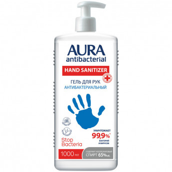 Гель антибактериальный для рук Aura "Antibacterial", изопропиловый спирт, дозатор,1л