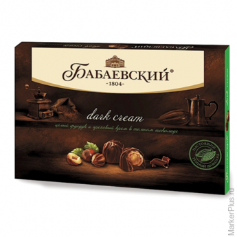 Конфеты шоколадные БАБАЕВСКИЙ, с цельным фундуком и ореховым кремом, темный шоколад, 200 г, ББ12692