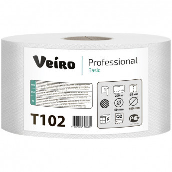Бумага туалетная в средних рулонах Veiro Professional Basic, 1сл, 200м/рул, цвет натуральный 12 шт/в уп
