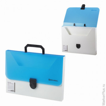 Портфель пластиковый BRAUBERG "Гранд А4", 330х240х30 мм, без отделений, белый/тонированный синий, Ро