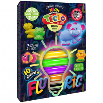 Тесто для лепки Danko toys "Fluoric", 10 цветов, светится в темноте