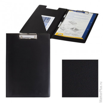 Папка-планшет ОФИСМАГ, А4 (340х240 мм), с прижимом и крышкой, картон/ПВХ, черная, 225982