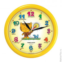 Часы настенные TROYKA 21250290, круг, желтые с рисунком "Котенок", желтая рамка, 24,5х24,5х3,1 см