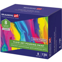 Краски акриловые для техники 'Флюид Арт' (POURING PAINT), 8 цветов по 120 мл, Цвета радуги, BRAUBERG ART, 192242