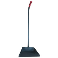 Совок для мусора 28х19см металл, ПРОЧНЫЙ высокая Г-образная ручка 75см, порошковый окрас, темно-серый, дом, офис, улица, ГРАНДМАСТЕР, 700351