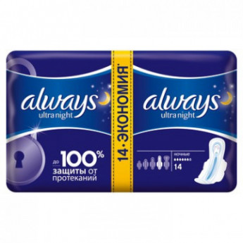 Прокладки женские гигиенические ALWAYS Ultra Night Duo 14шт, комплект 14 шт