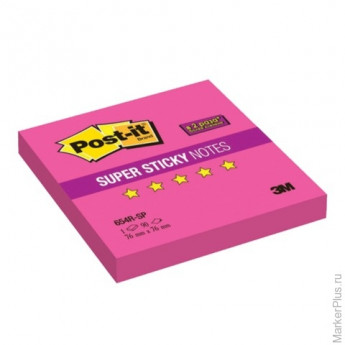 Блок самоклеящийся (стикер) POST-IT Super Sticky, 76х76 мм, 90 л., неоновый розовый, 654R-SP